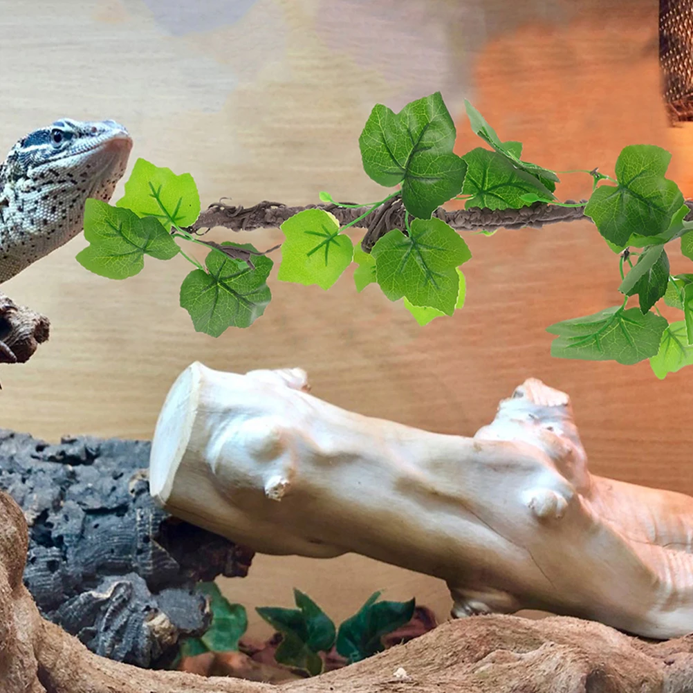

2pcs Artificial Reptile Plants Terrarium Flexible Fake Vine Leaves Climbing Branches Suction Cup Decor For Bearded Dragon Lizard
