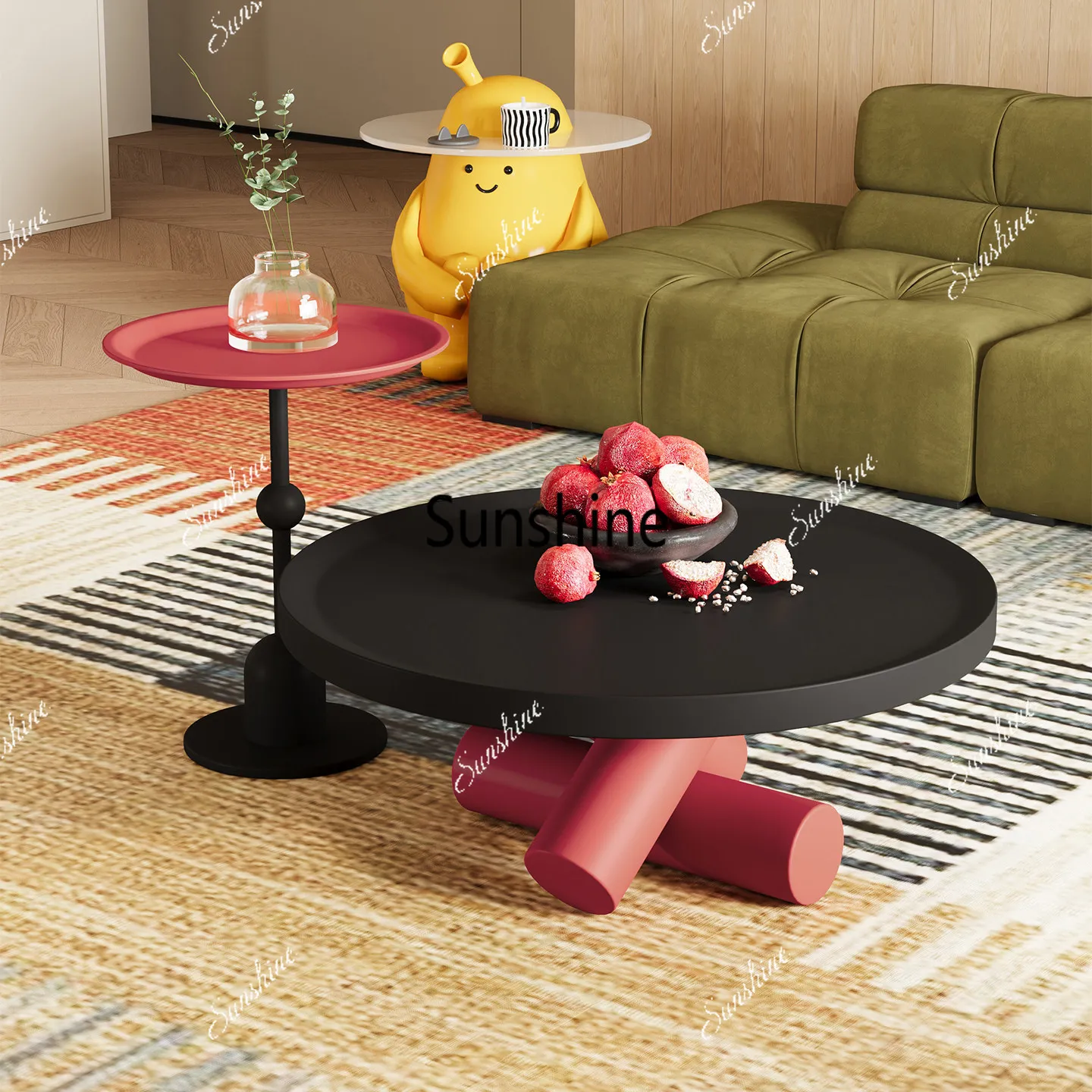 Italian small apartment round coffee table living room carbon steel simple high-end tea table