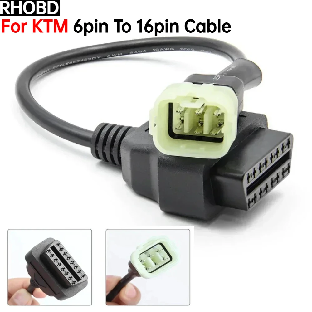 

Новинка, лучший разъем KTM OBD2, мотоцикл, для KTM, адаптер с 6 контактов на 16 контактов, для диагностических инструментов OBD2, удлинительный кабель для мотоцикла