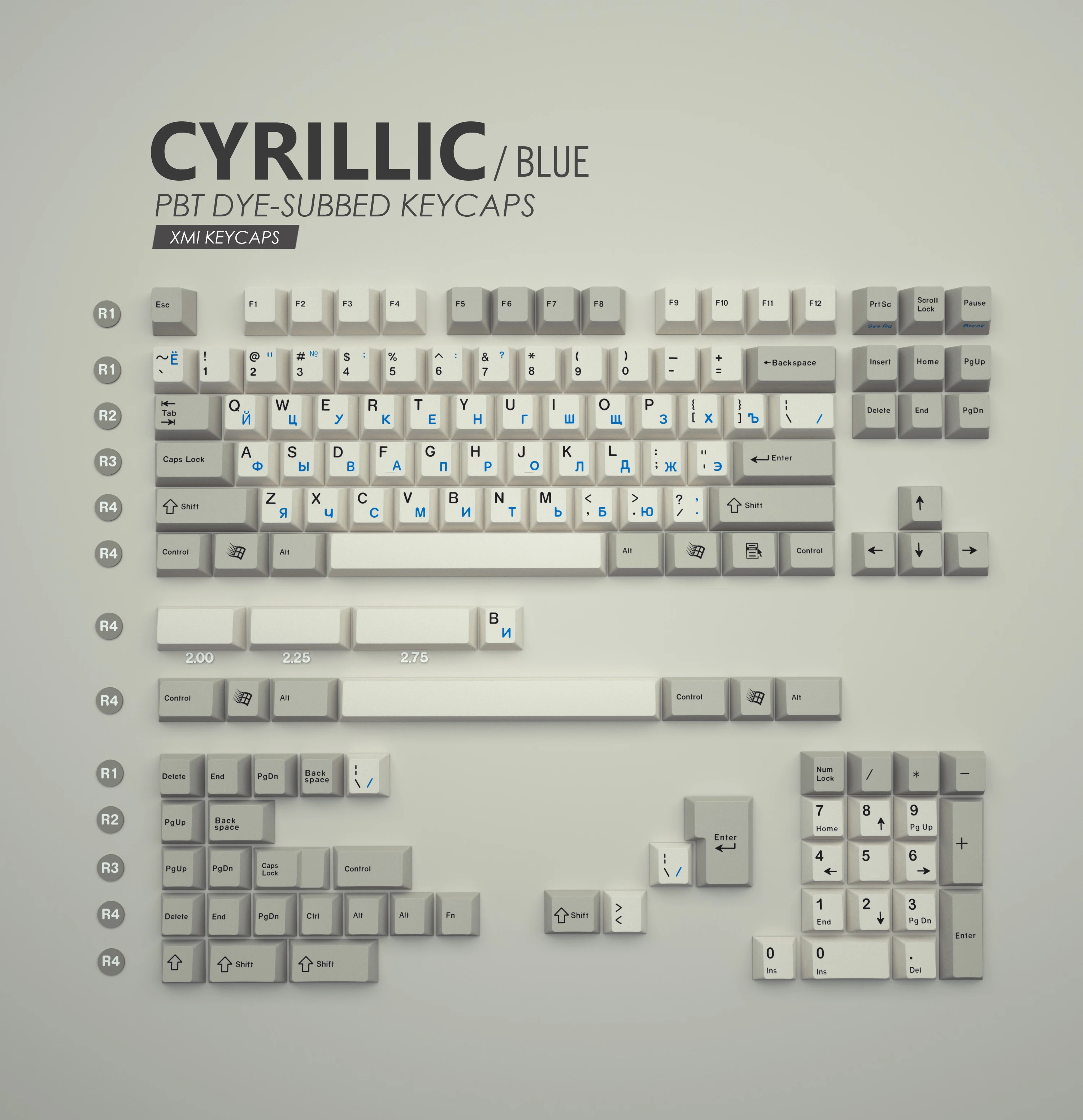 

XMI Xiami Keycaps Classic Grey And White Retro Mechanical Keyboard Keycaps Russian Cyrillic PBT Dye Sub Keycaps