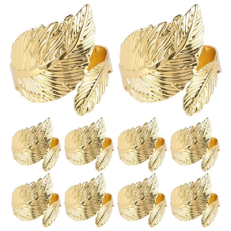 KYCOR-Leaf Shape Napkin Rings Of 10 Set Gold Napkin Rings For Table Setting Anniversary, Birthday,Party Of Table Setting