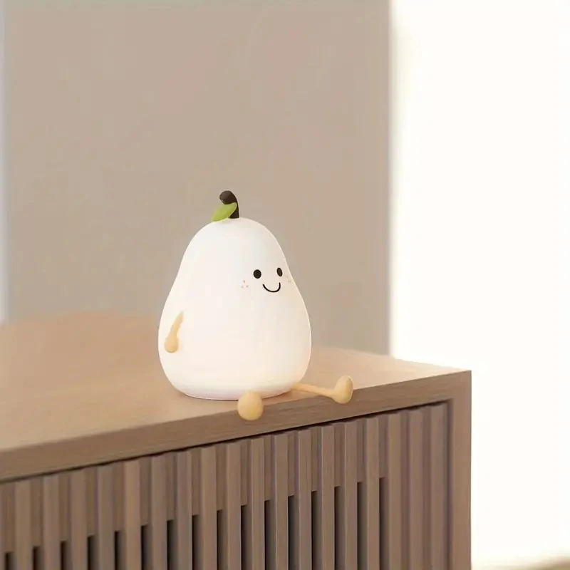 1pc Cute Night Light Rechargeable With 7 Color Changing And Timer,Silicone Pear Lamp, Fruit Night Light, Touch Portable LED Sili