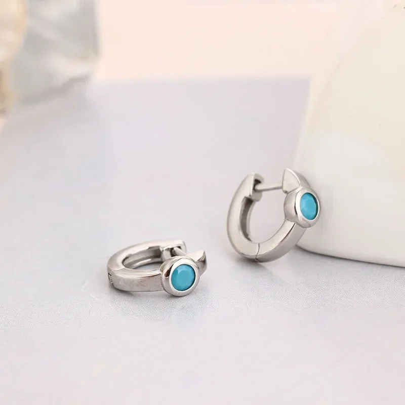 Silver Color Blue Turquoise  Drop Hoop Earrings for WomenGeometric Enamel  Fashion Jewelry Gift Wholesale