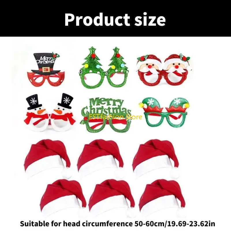 Y5GC Occhiali da vista per feste Natale Set montature per occhiali con cappello Natale Braccialetti schiaffo Fascia per