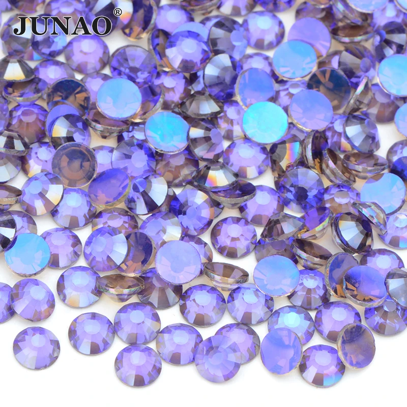 JUNAO ss6 ss12 ss16 ss20 ss30 Glitter Aurora White Non Hot Fix Rhinestones FlatBack Strass Garment Nail Rhinestones Decorations