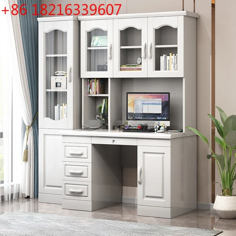 Solid wood computer desk integrated bookcase combination with lock study writing desk bedroom study Chinese style