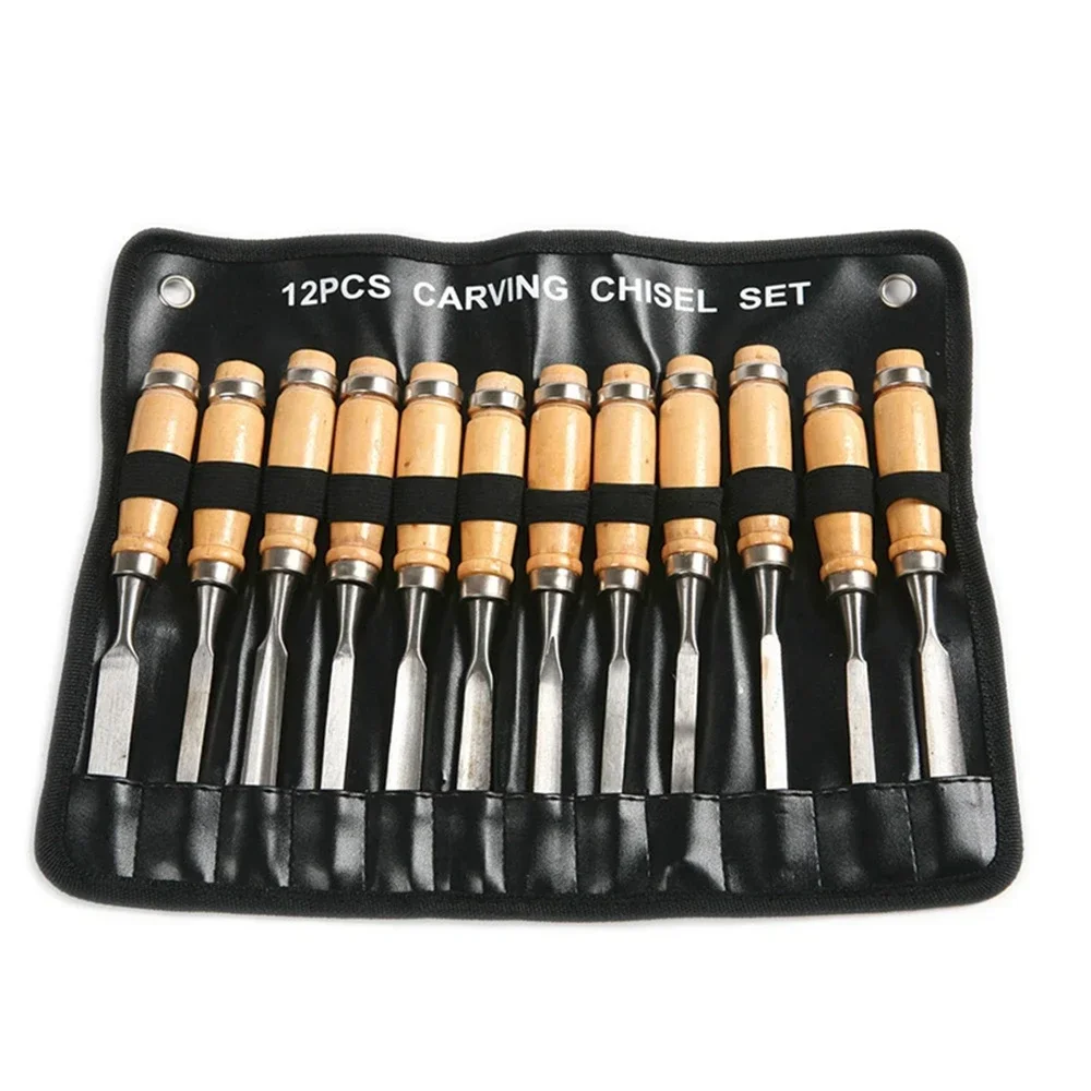 Woodworking Professional Lathe Gouges Tools 12PCS Wood Carving Hand Chisel Set