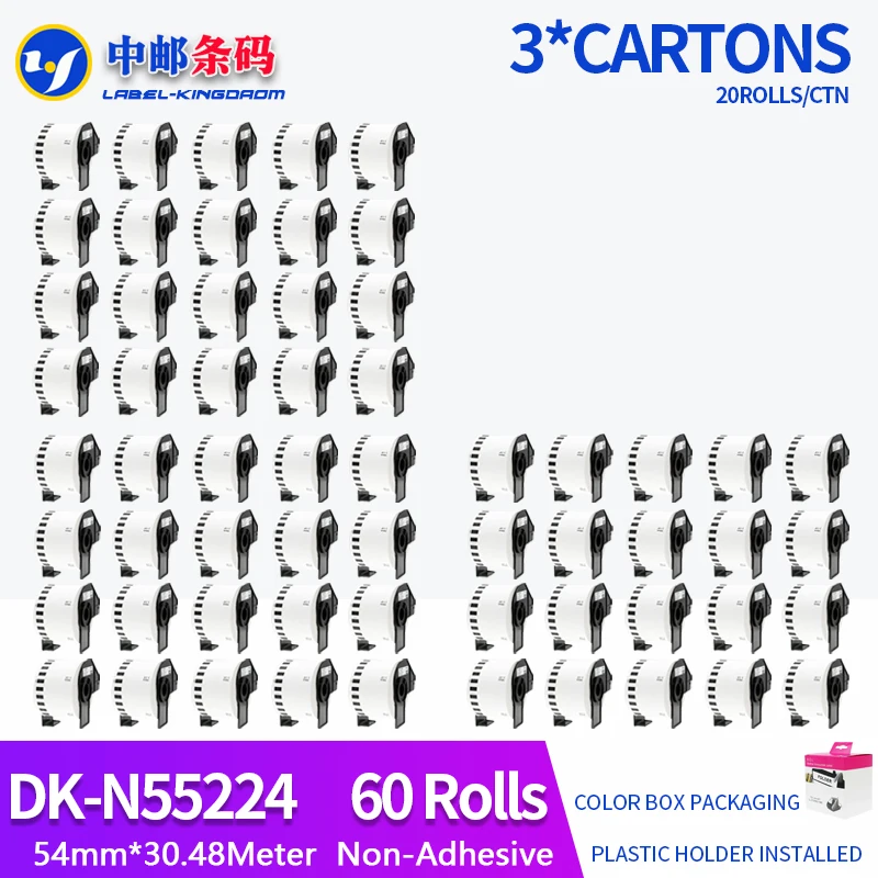 60 Rolls Generic DK-N55224 Label Non-Adhesive 54mm*30.48M Compatible for Brother Printer QL-570/700 All Come with Plastic Holder