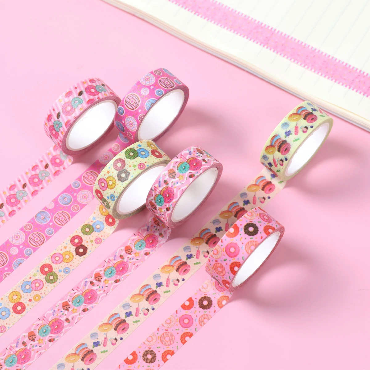 

12 Rolls Cartoon Donut Design Paper Washi Tapes Masking Tape Birthday Gift For Girl DIY Handbook Scrapbooking Sticker Label