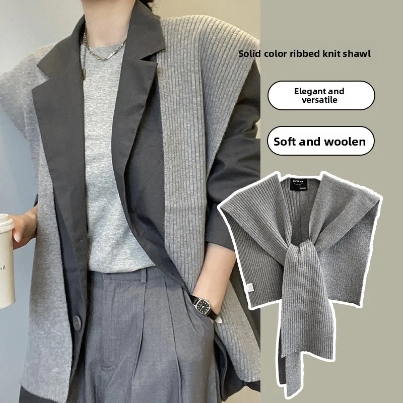 Large Size Knitted Shawl Versatile Air Conditioned Room Warm Neck Protection Spring Autumn Popular Outerwear Pure Color