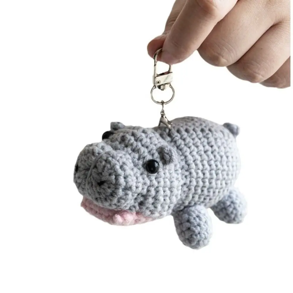 The Bouncy Pig Angry Baby Hippo Doll Portable Handmade Pygmy Hippopotamus Pendant Funny Simulation Knit Moo Deng Keychain