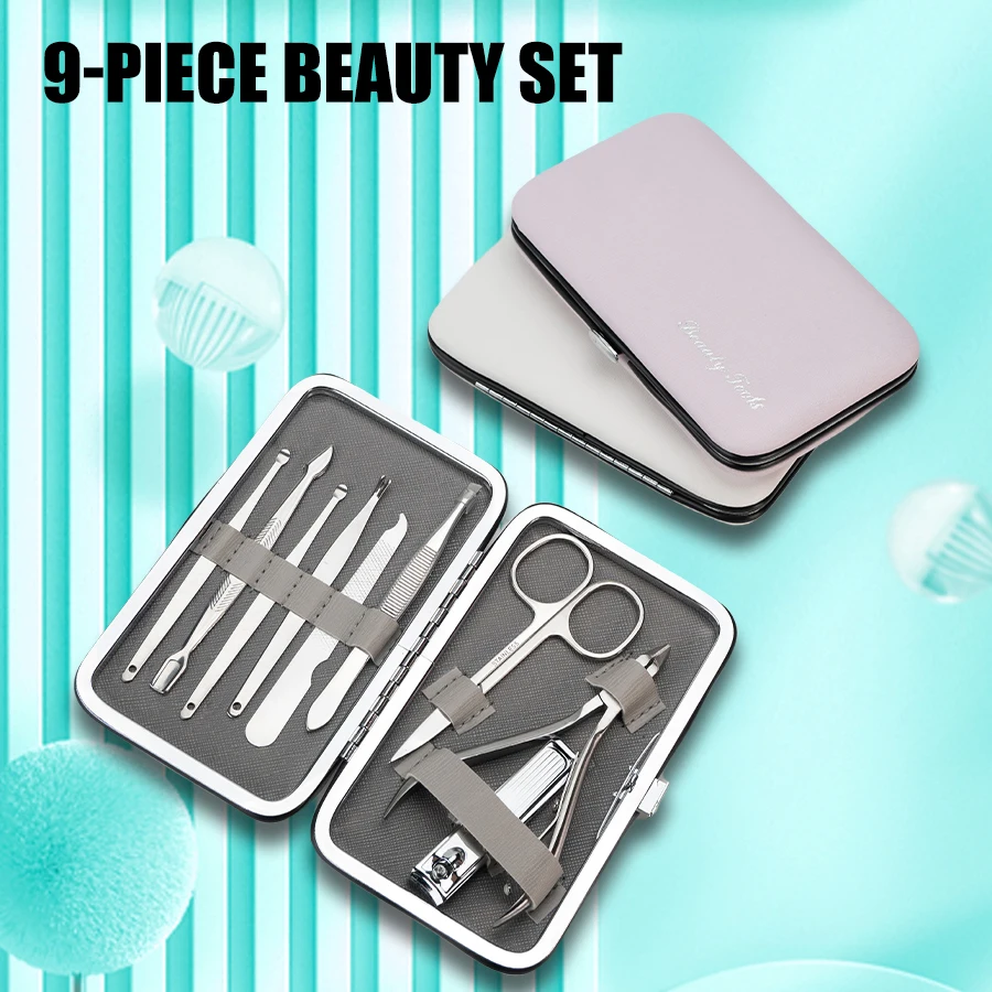 Obcinacz do paznokci do domu 9-częściowy zestaw duży otwieracz do Manicure Unisex Mini kompaktowa pęseta na prezent do brwi