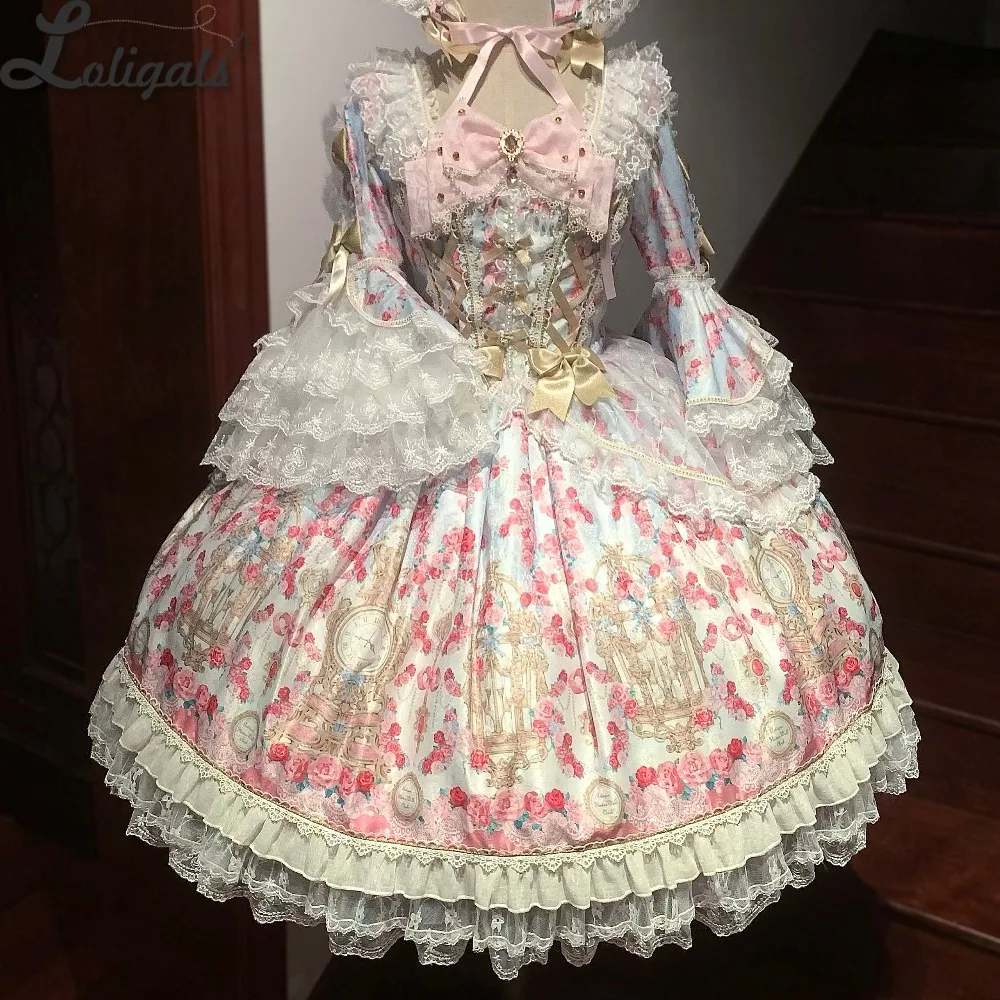 Sweet Vintage Lolita Dress Retro Style Long Flare Sleeve Dress ~ Rose Court Preface