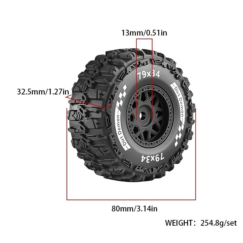 RC 80MM Rubber Tires Crawler Truck Tire, for 1/14 1/16 TRXS E-Revo HSP 94186 16208 16209 16210 WLtoys 144001 16208 2105A 3101A