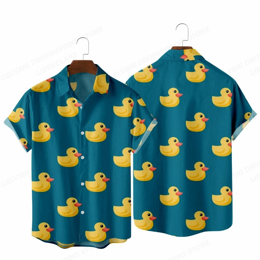 Duck 3d Printed Beach Shirts Men Women Hawaiian Shirt Casual Short Sleeve Blouses Men\'s Oversized Vocation Lapel Camisas Duck