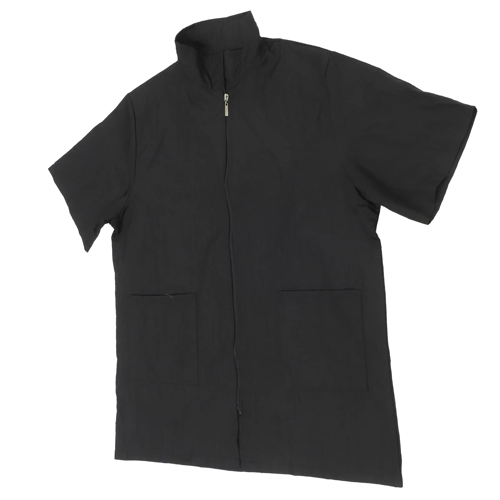 hair-dye-clothes-black-waterproof-nylon-short-sleeve-work-clothes-for-men-women-hair-treatment-zipper-functional-pocket