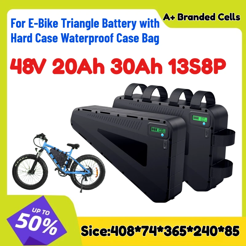 

Аккумулятор для электровелосипеда A+ Branded Cells 48В 20Ач 30Ач 13S8P, треугольный, с жестким водонепроницаемым корпусом-сумкой