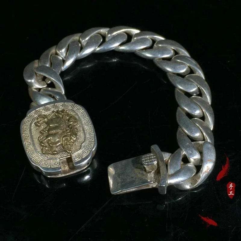 Exquisite Chinese Tibetan silver hand-hollowed Kirin amulet auspicious transshipment fashion bracelet overlord gift