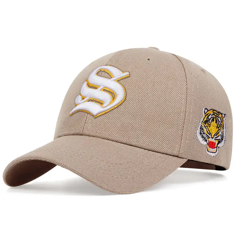 Unisex Baseballkappen mit S-Buchstaben und seitlicher Tiger-Stickerei, verstellbar, für Frühling und Herbst, lässiger Sonnenschutzhut – Detail 3