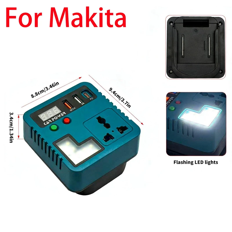 Portable Power Inverter Lithium Battery Inverter with USB Port for Makita 18V Lithium Battery for Charging Tools and Accessories