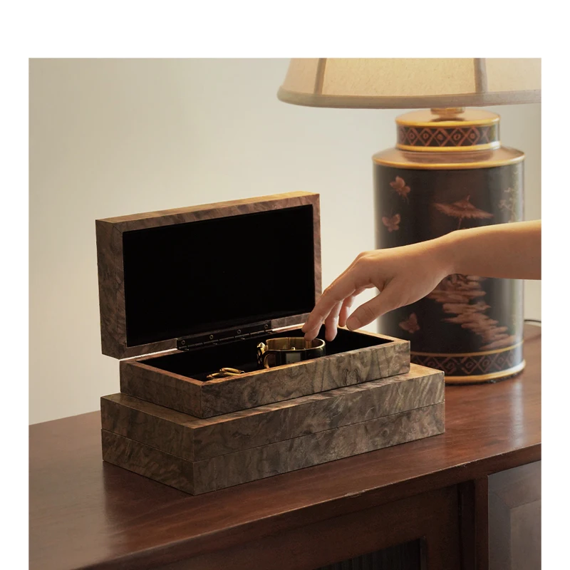 Floating Light Purple Shadow Chinese Antique Style Storage Box Ornaments Home Room Desktop Vintage Jewelry Wood Grain Decor Box