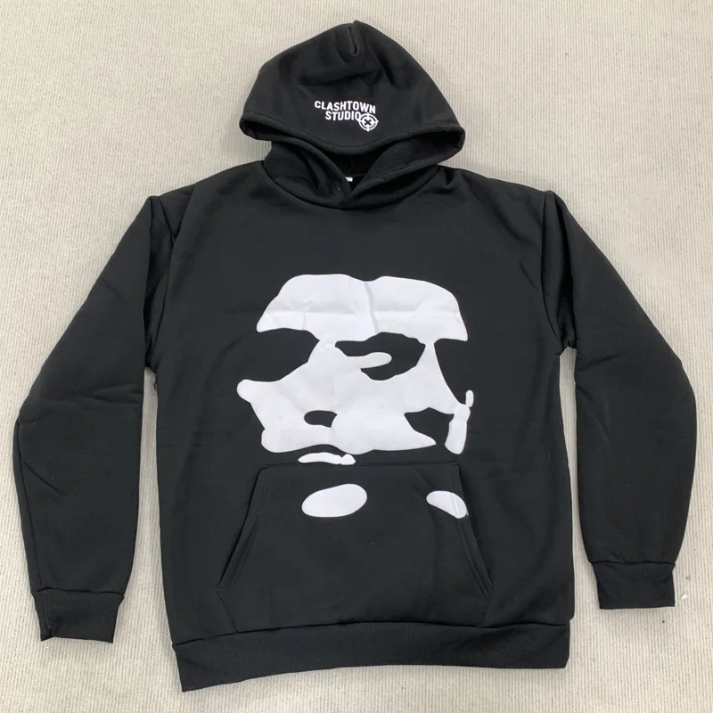 Y2K Vintage Gothic Aesthetics Hooded Sweatshirt Casual Number 3 Face Printing Autumn Winter Commuter Fashion Street Women Hoodie