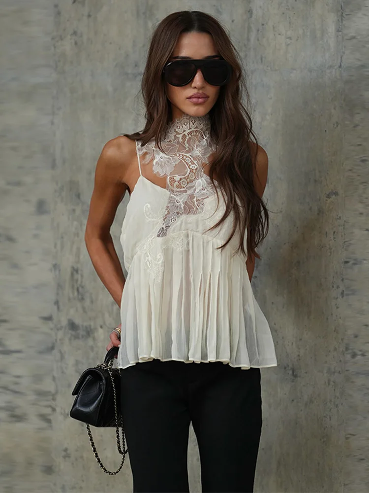 Sexy Solid Halter Tops Women Fashion Sleeveless Backless Tube Top Pleated A-line Top Female 2026 Summer Autumn Lady Vests New