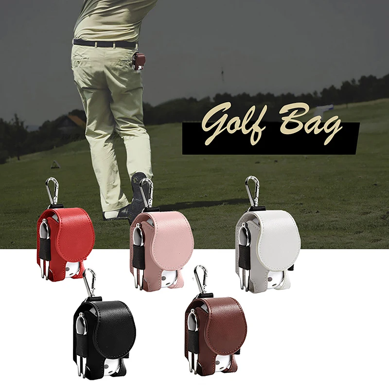 Golf Ball Bag Mini Pocket Leather Golf Ball Storage Bags Metal Button Bag Holder 2 Balls Golf Storage Accessories