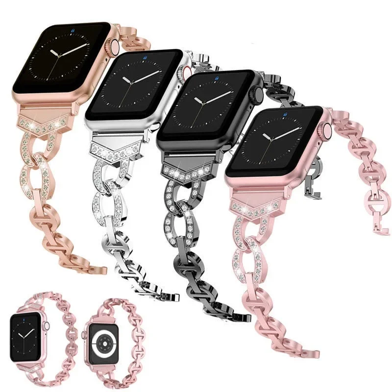 

Metal Diamond VO Strap for Apple Watch Ultra 9 8 7 45mm 41mm 40mm 44mm Metal Belt Iwatch Series 6 5 4 SE 10 46mm 42m Correa Band