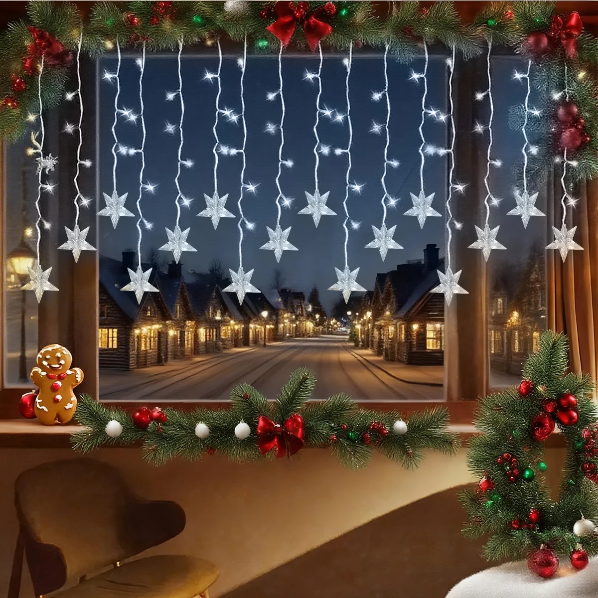1 قطعة 96LED ستار الستار شلال جليد سلسلة ضوء في الهواء الطلق أضواء عيد الميلاد تعمل بالطاقة الشمسية مثالية للمنزل حديقة نافذة ديكور