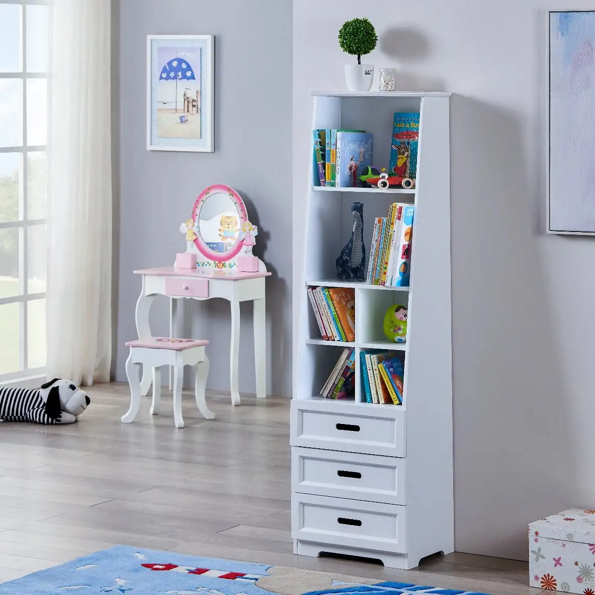 Imbuto per bambini libreria bianca scaffale per libri con espositore per libri/cassetti Organizer-colore bianco classico