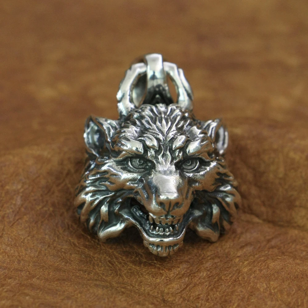 LINSION 925 Sterling Silver Wolf Pendant High Details Biker Punk Jewelry TA194 BZ