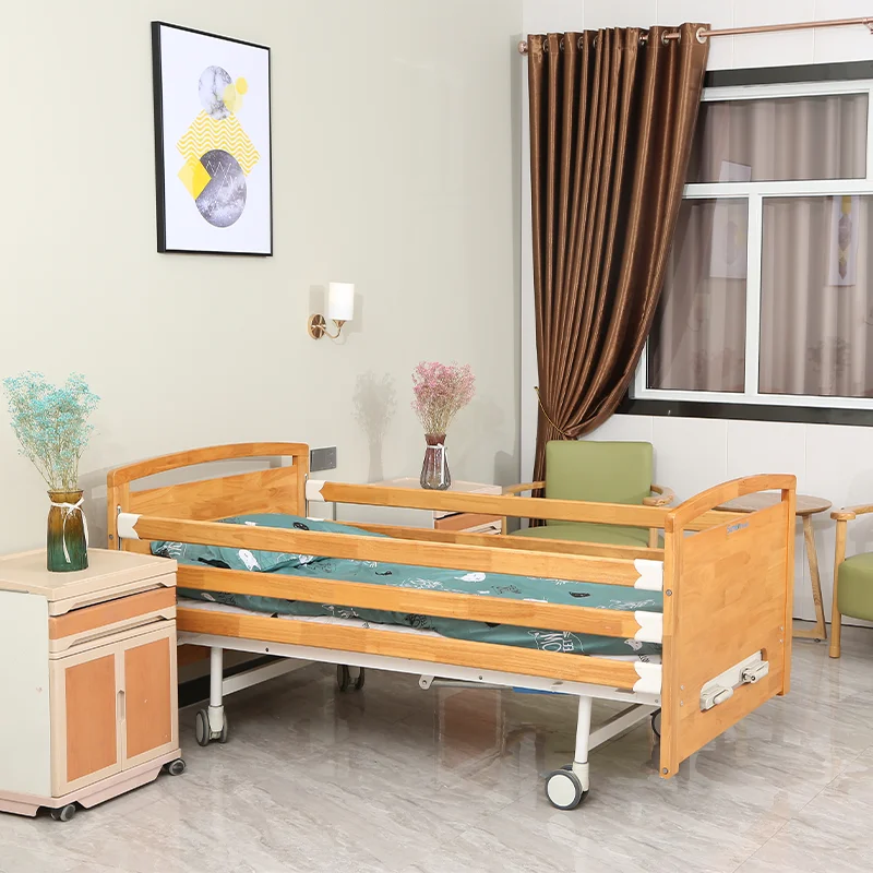 منتجات العناية بالمسنين، مسند ظهر يدوي قابل للتعديل، سرير طبي خشبي مستعمل مع مرحاض #2