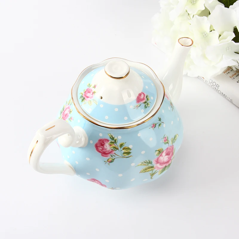 1000ML, real bone china tea pot, creative floral elegant painting, teapot ceramic for serving, coffee kettle for household gift