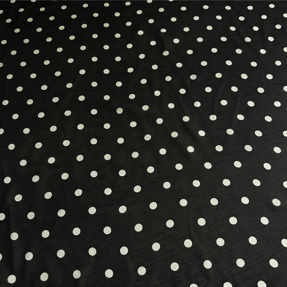 1 meter X 1.4 meter Black White Polka Dots Silk Georgette Chiffon Fabric