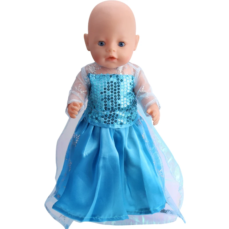 43 cm Reborn Baby Doll Elsa Blue Dress American Ours & Generation Kid Toys 18-calowe lalki dla dziewczynek Cosplay Queen Anna Costume Clothes