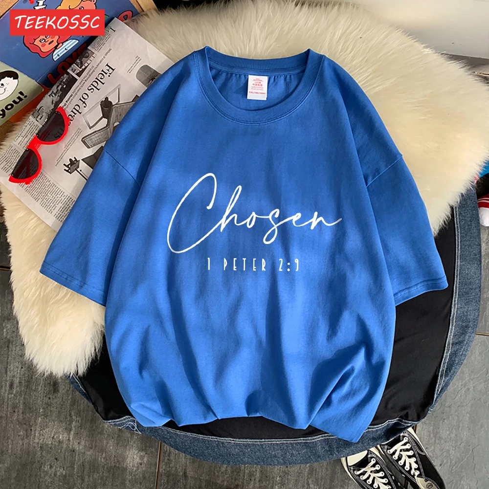 Chosen I Peter Letter Graphic Print Tees Man Versatile Oversized T Shirts Aesthetic Comfort Tshirt Harajuku Home Short Sleeved