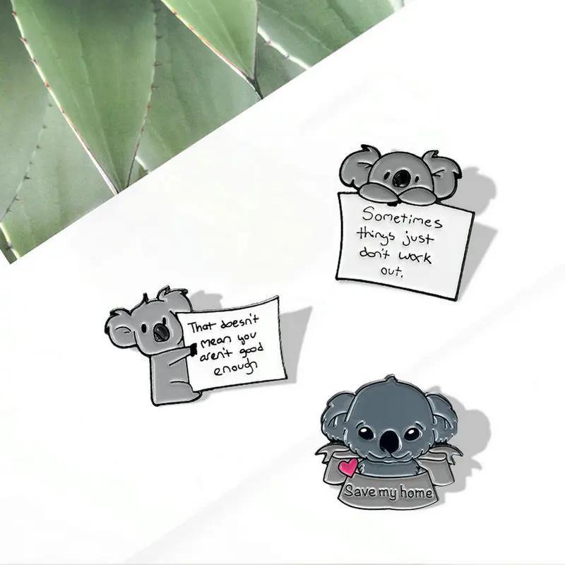 Save My Home Enamel Pin Custom Cartoon Koala Bear Tips Brooches Badge for Bag Lapel Pin Buckle Animal Jewelry Gift for Friend