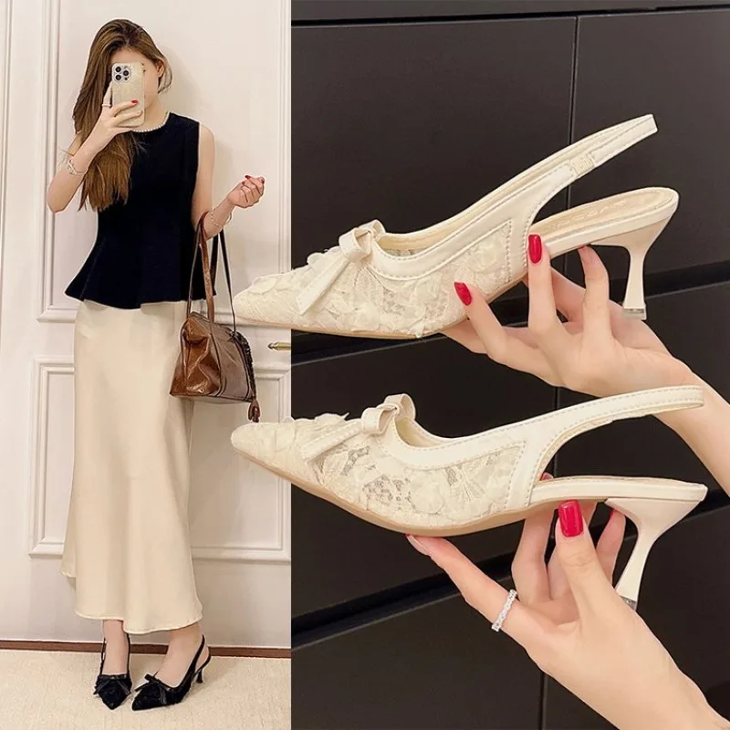 

Luxury Brand High Heels Women Sandals Mesh Embroider Elegant Pointed Ladies Slingback Party Wedding Bridal Dress Shoes Woman 42