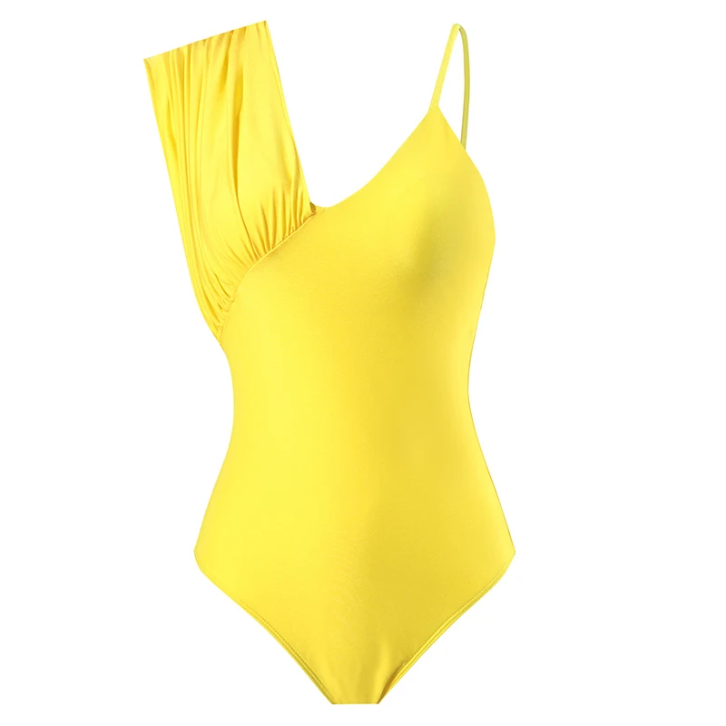 One Piece Swimsuit Women Yellow Pleated Bodysuit Fashion Holiday Bikini Set Irregular Beach Skirts Summer 2026 Swimwear