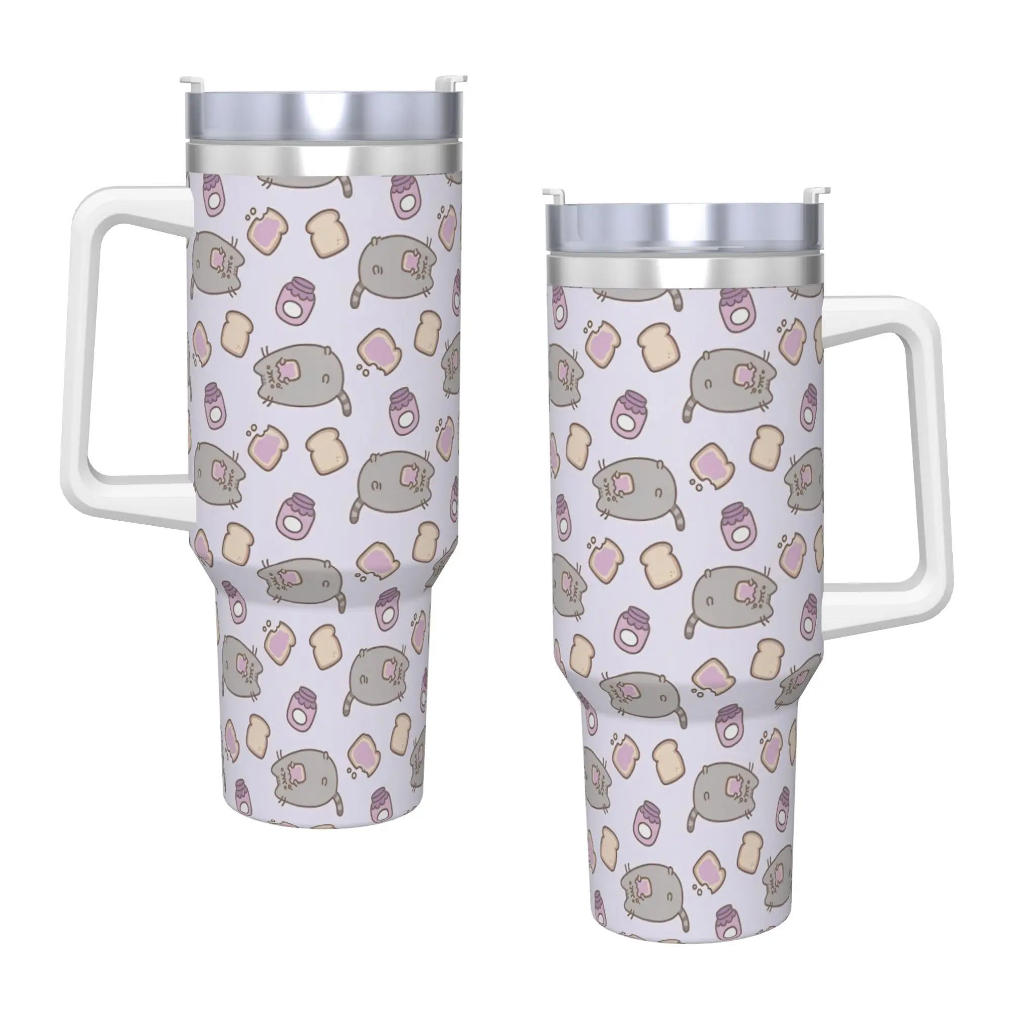 Funny Kawaii Cute Tumbler Vacuum Insulated P-Pusheencats  Thermal Cup Vacuum Flask Smoothie Tea Mug Hot Cold Drink, 40oz