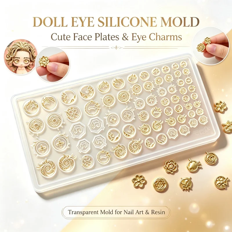 Multi‑Style Vintage Doll Eye Silicone Mold, Doll Face Plate, DIY Clay Resin Nail Charms Embossing Mold