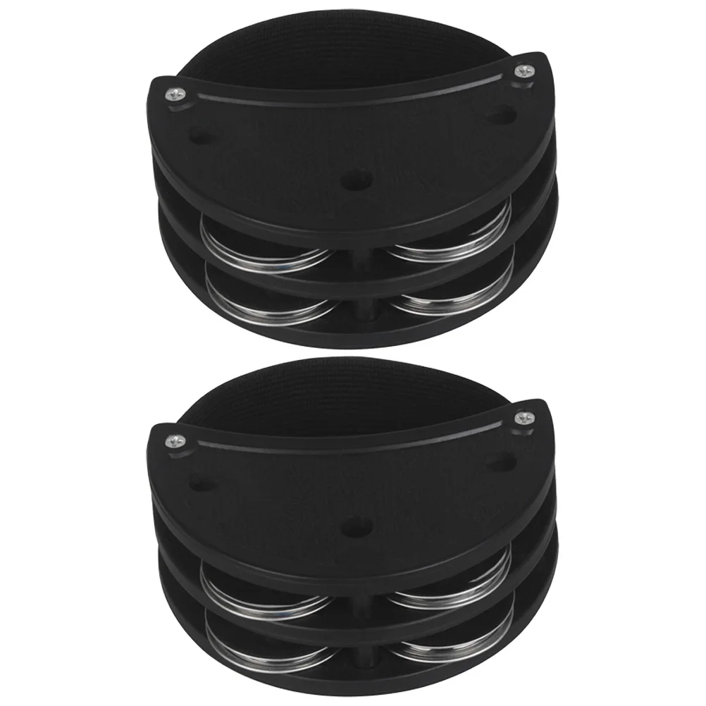 

2 Pcs Black Double Row Foot Tambourines Metal Bells for Cajon Drum Rhythm Accompaniment Percussion Musical Instrument Prop