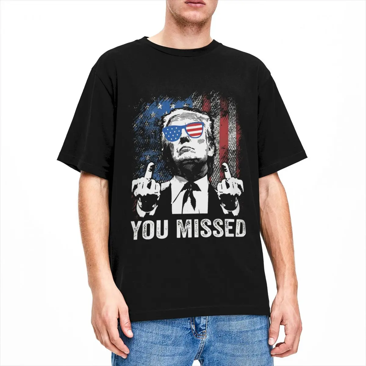 Men Women Shooting At Trump Rally Shirt New Arrival Pure Cotton T Shirts Funny Trump You Missed Top Tee Clothes