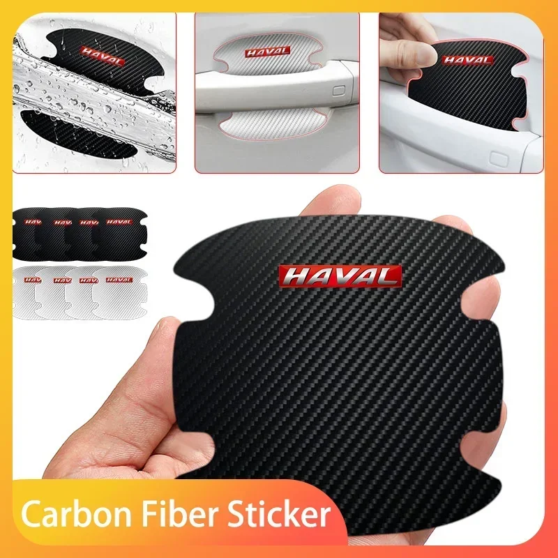 

4PCS Car Door Handle Anti-scratch Sticker Carbon Fibre Car Door Bowl Handle Protector For Haval H7 H5 H8 H9 F7 Car Accessories