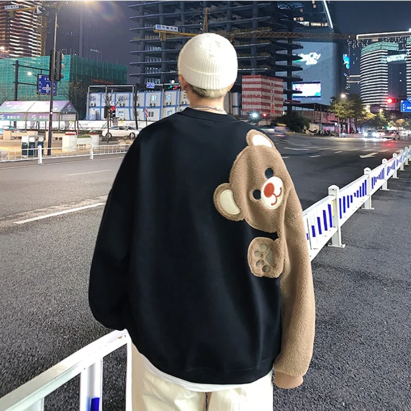유니섹스 가을 봄 만화 곰 운동복 소녀 소년 오-넥 느슨한 캐주얼 Batwing 긴 소매 코트 학생 풀오버 오버 코트