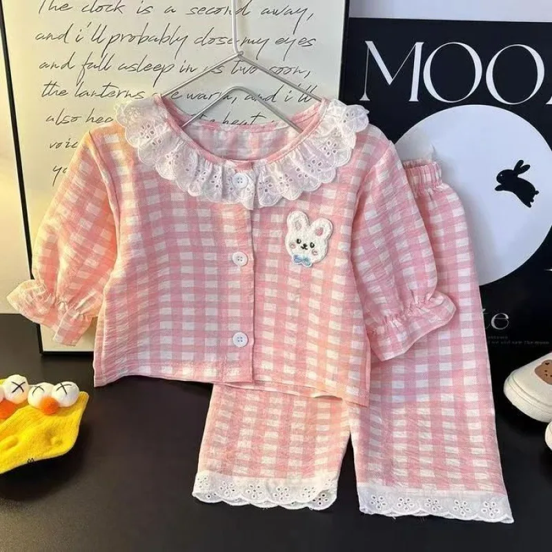 2026 Cute Cartoon Girl Princess Lace Home Clothes Autumn Winter Baby Casual Set Fashion Children Pajamas Sleeping Clothing