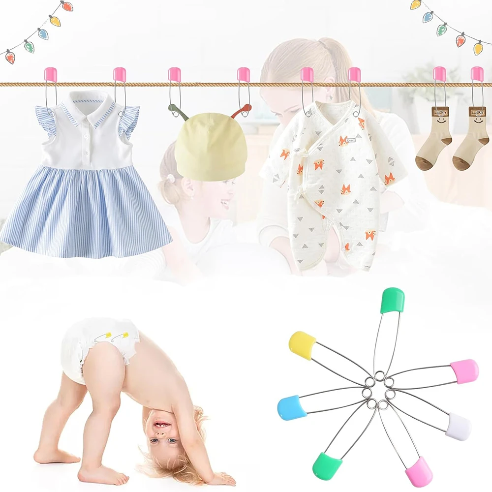 20Pcs Stainless Steel Safety Pins 2.1 Inch Baby Diaper Pins Plastic Head Safety Pins Large Sewing Pins with Locking Closures