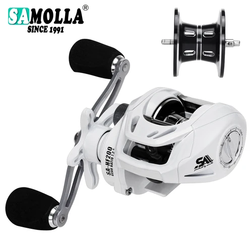 SAMOLLA nuevo carrete de pesca Baitcasting carrete de pesca de agua salada tiro largo ultraligero 6 + 1BB Drag Clciker 7,2: 1 de alta velocidad