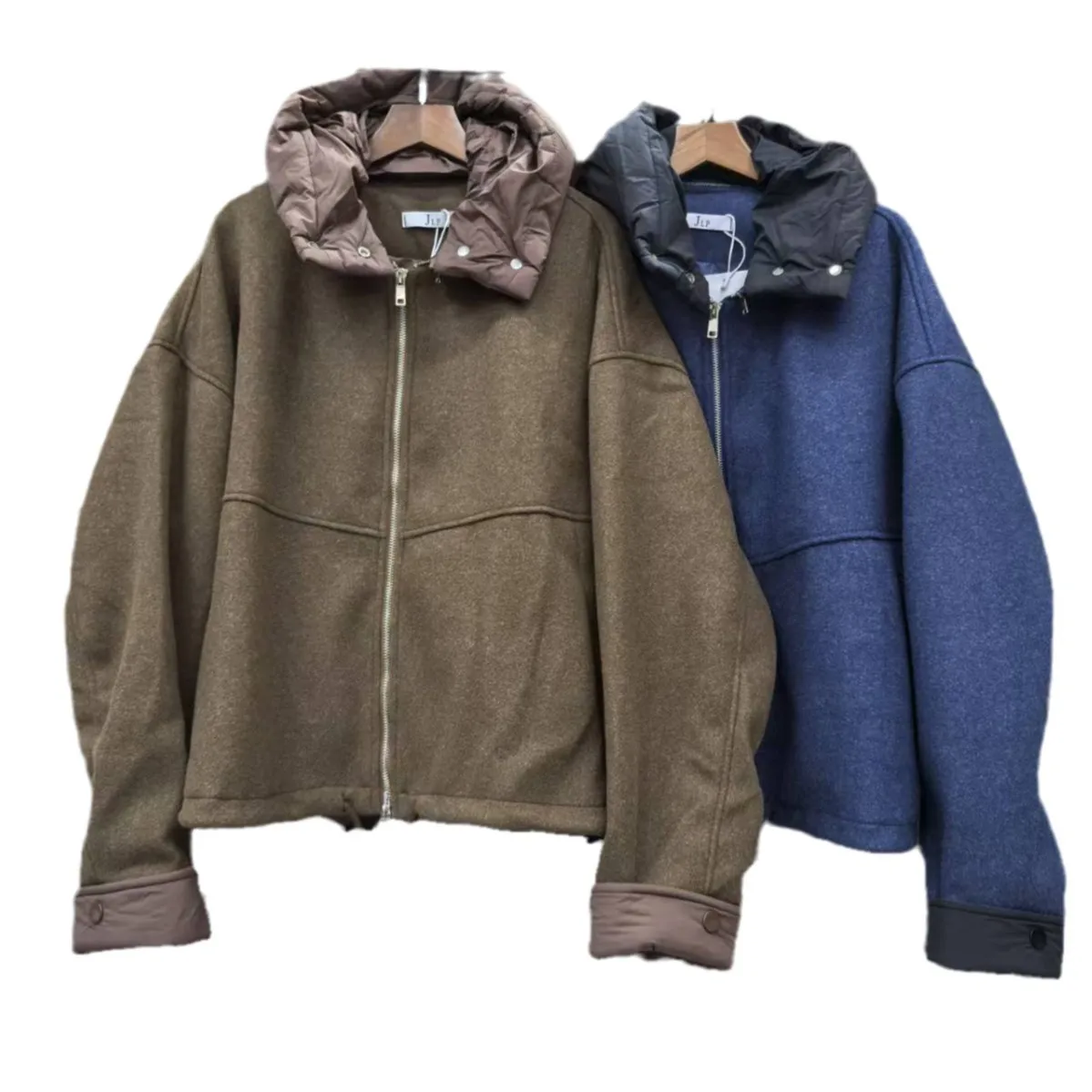 Solid Wool Coat Women Casual Hooded Y2k Loose Zipper Blends Cardigan Full Sleeved Thick Warm Outwear Jackets Autumn Winter